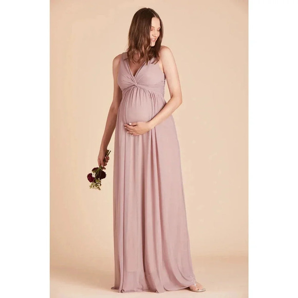 NWT Birdy Grey Lianna Maxi Dress Twisted V-Neck Empire Waist Mesh Mauve Size M - Picture 2 of 10